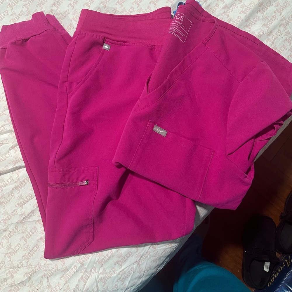 Figs pink scrubs top and joggers size large. Barely worn, doesn’t fit anymore.
